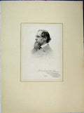 Original Old Antique Print 1870 Portrait Man Beard Wavy Hair 19th
