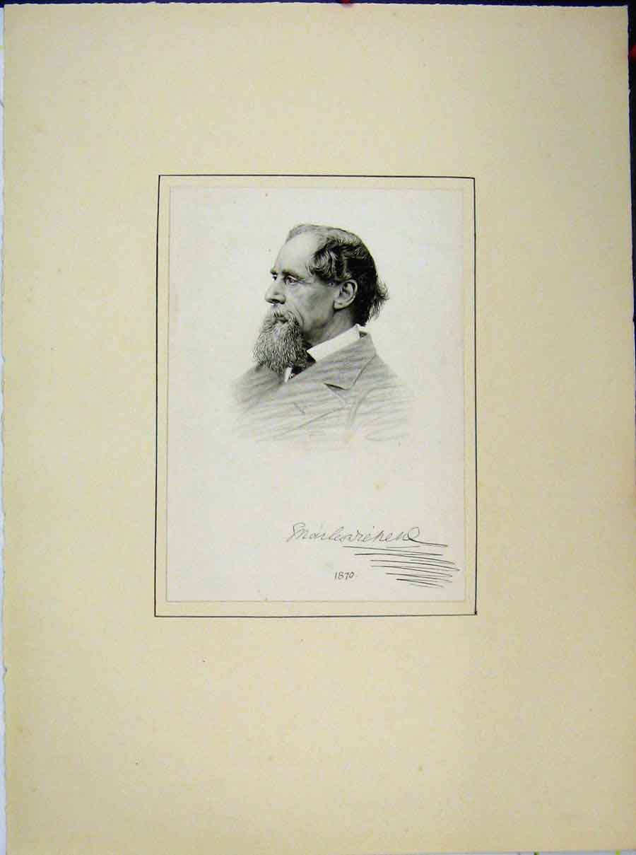 Original Old Antique Print 1870 Portrait Man Beard Wavy Hair 19th