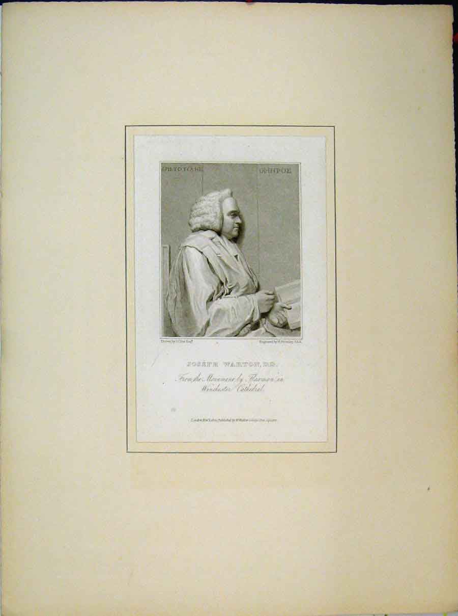 Original Old Antique Print 1822 Portrait Joseph Warton Winchester Cathedral