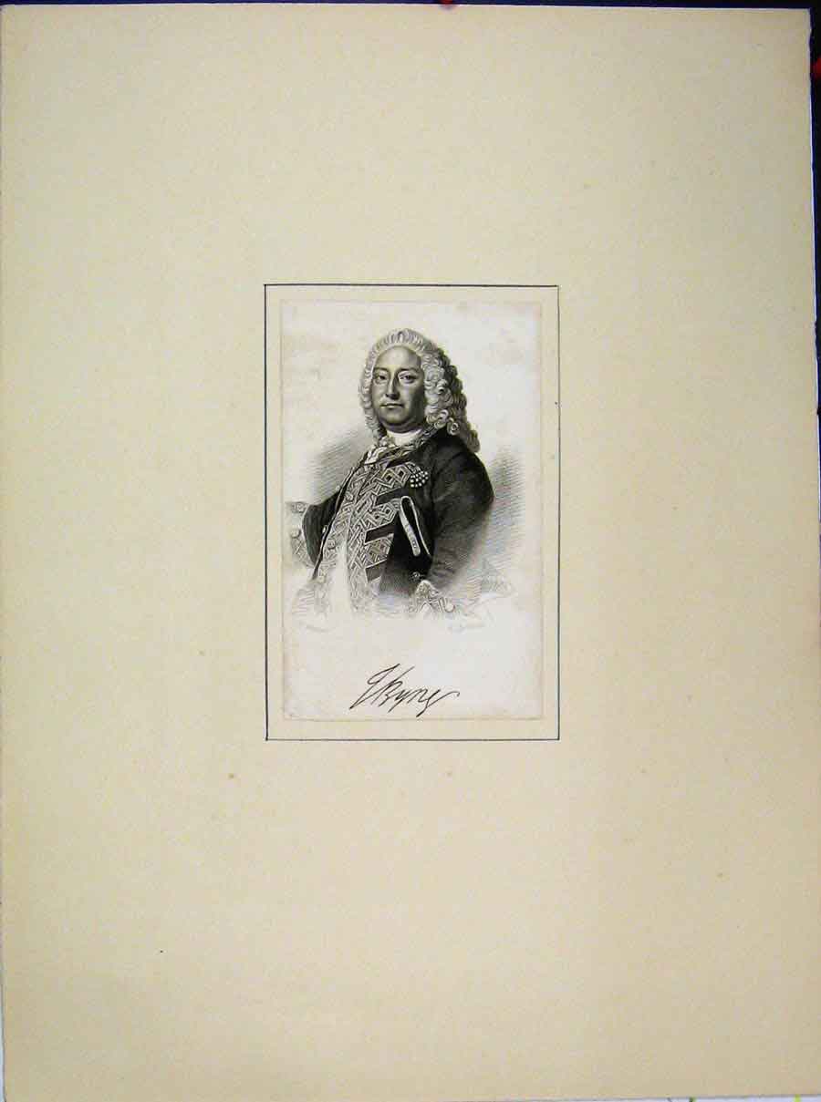 Original Old Antique Print Portrait Man Curly Wig Jackman Engraving