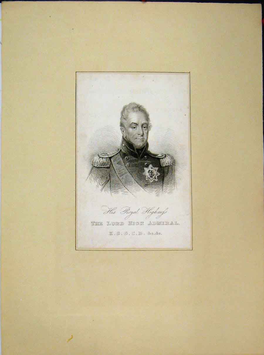 Original Old Antique Print Portrait Royal Highness Lord High Admiral