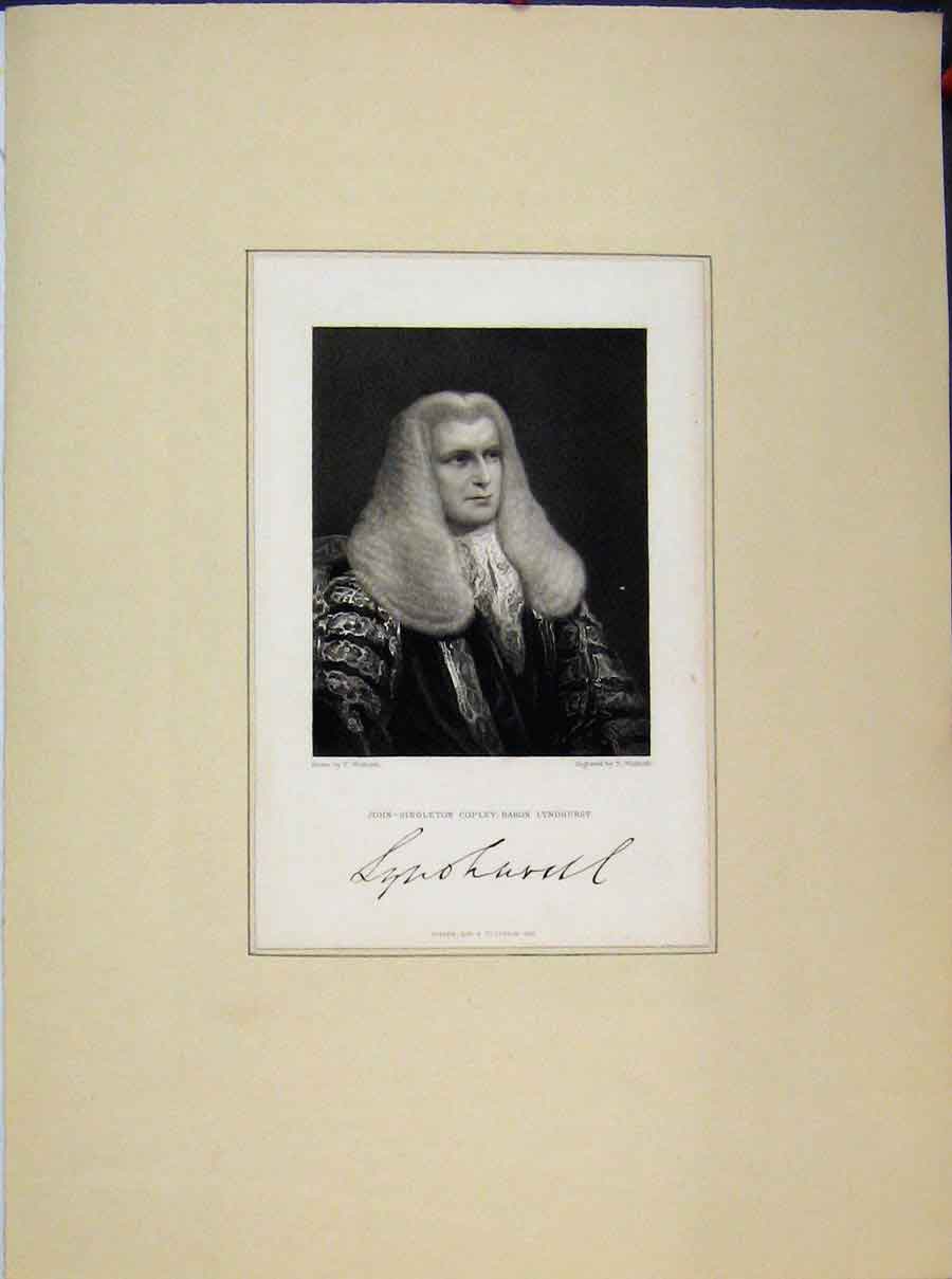 Original Old Antique Print 1840 Portrait John Singleton Copley Baron Lyndhurst