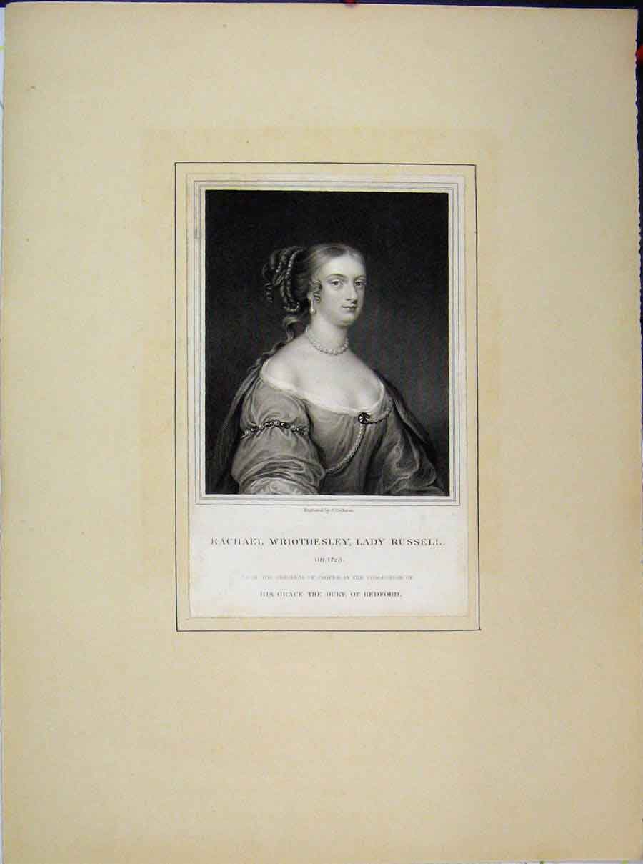 Old Antique Print Portrait Rachael Wriothesley Lady Russell Bedford Duke