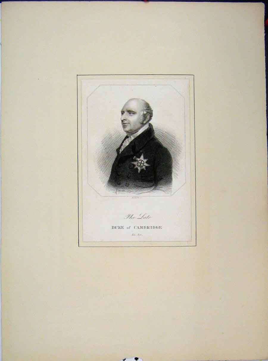 Original Old Antique Print Late Duke Cambridge Portrait Medal