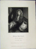 Original Old Antique Print William Lord Russell 1816 Sir Peter Lely 19th