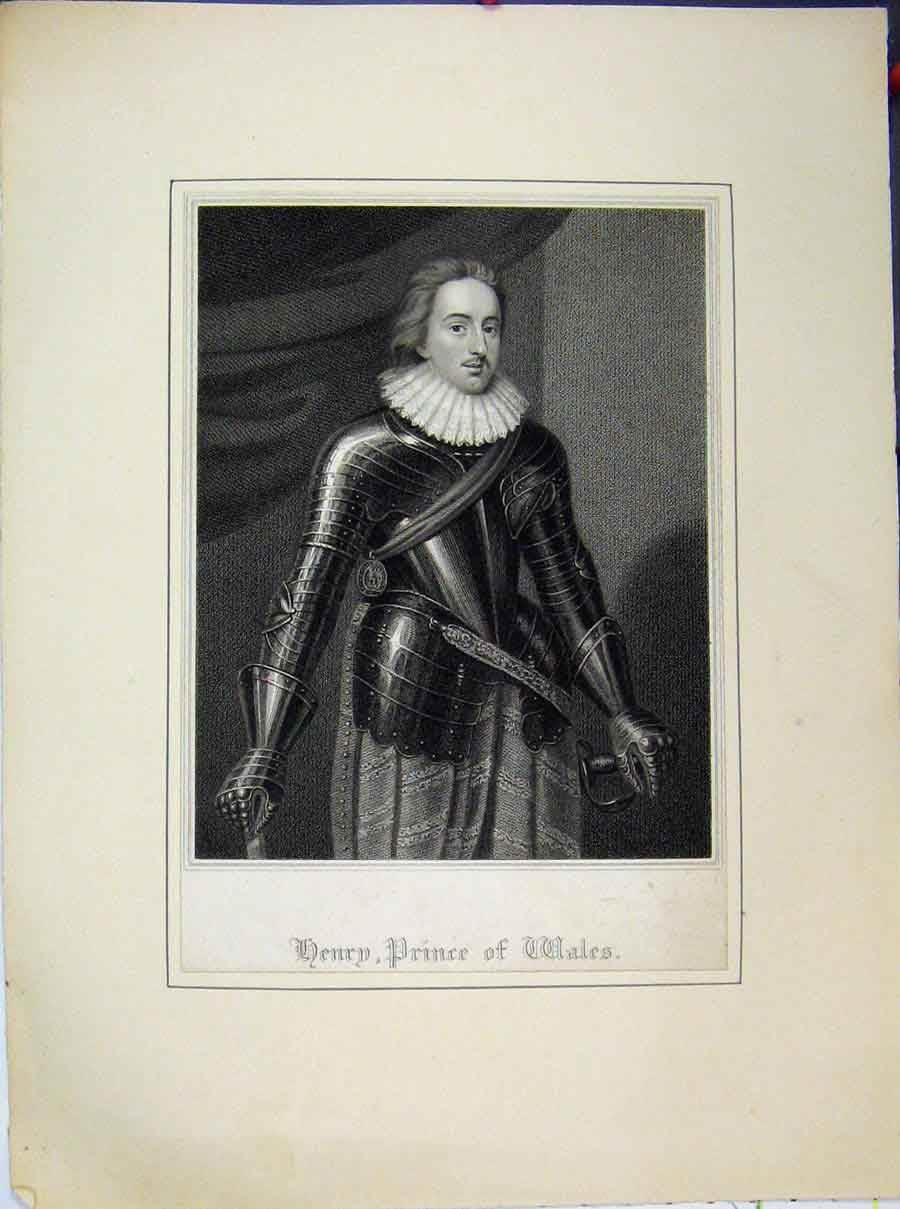 Original Old Antique Print Henry Prince Wales Portrait Armour