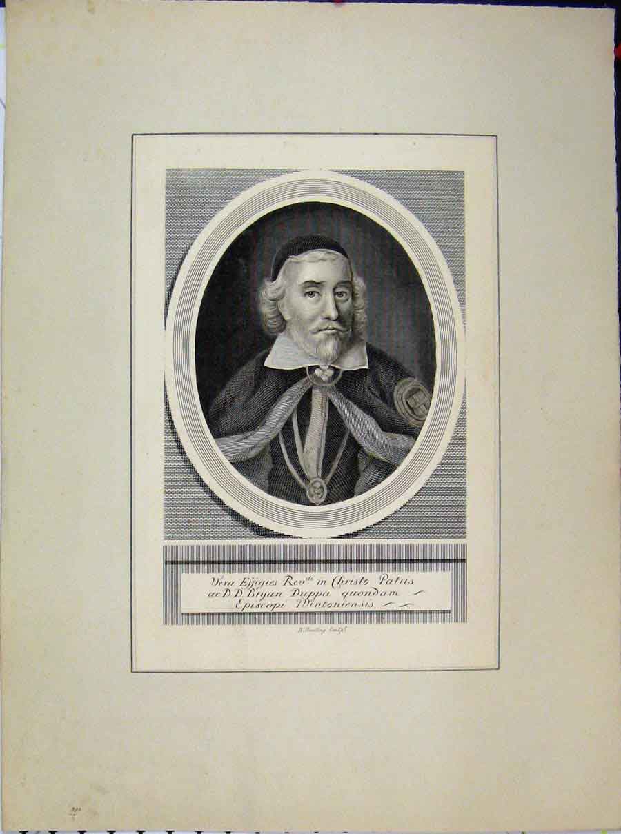 Original Old Antique Print Portrait Veva Effigies Christo Patris Reading