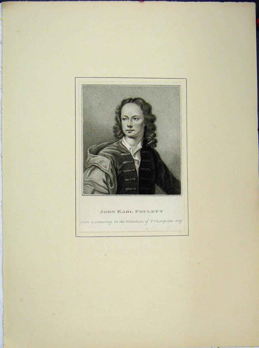 Original Old Antique Print Portrait John Earl Poulett Drawing Thomson