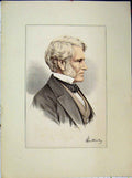 Original Old Antique Print Portrait White Haired Man Suit Bow Tie Coloured