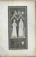 Original Old Antique Print Lysons Tomb Sir John Cassy Lady 1400