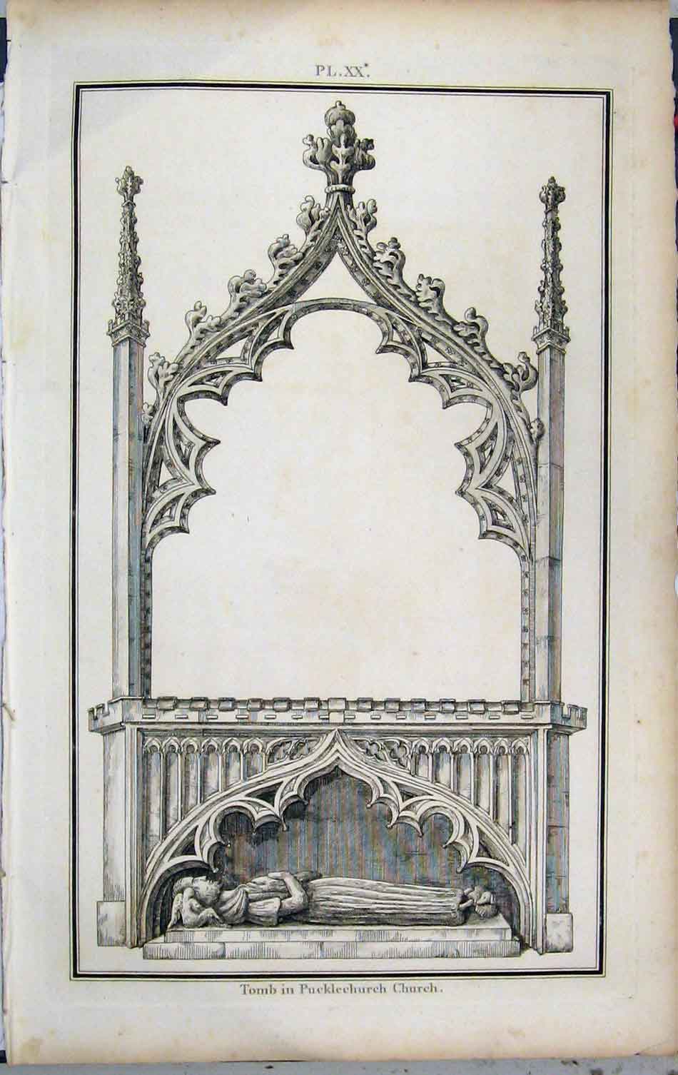 Original Old Antique Print View Tomb Pucklechurch 1801 Lysons Napoleonic Era