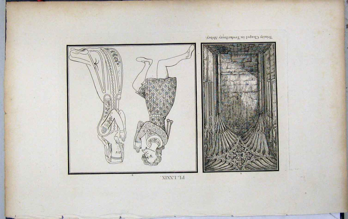 Original Old Antique Print Lysons 1801 Trinity Chapel Tewkesbury Abbey Church