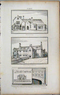 Old Antique Print 1801 Lysons Wanswell Court Pool House Wickwar Chimney 19th