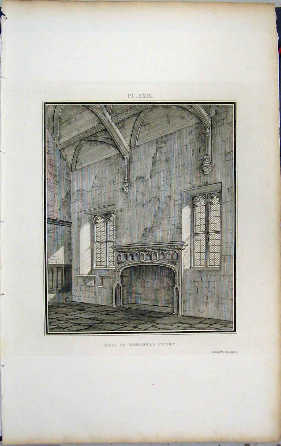 Original Old Antique Print 1801 Lysons View Hall Wanswell Court Church 19th