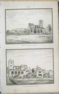 Original Old Antique Print 1801 Lysons South North View Priory Deerhurst 19th