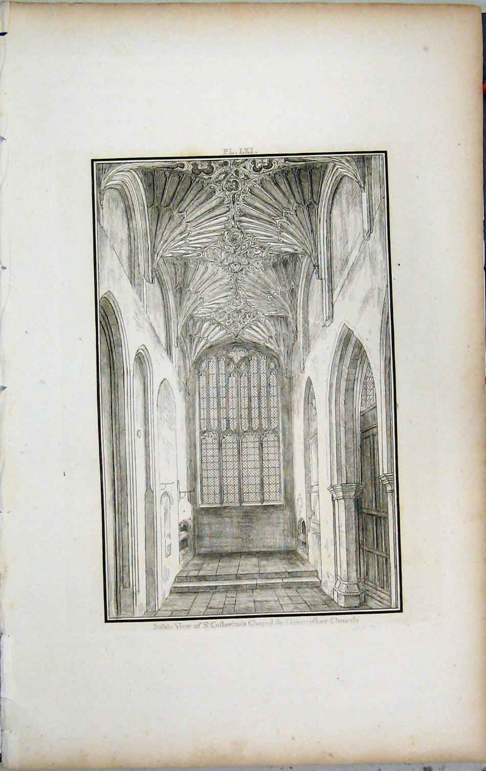 Old Antique Print 1801 Lysons View St Catharine Chapel Cirencester Church 19th
