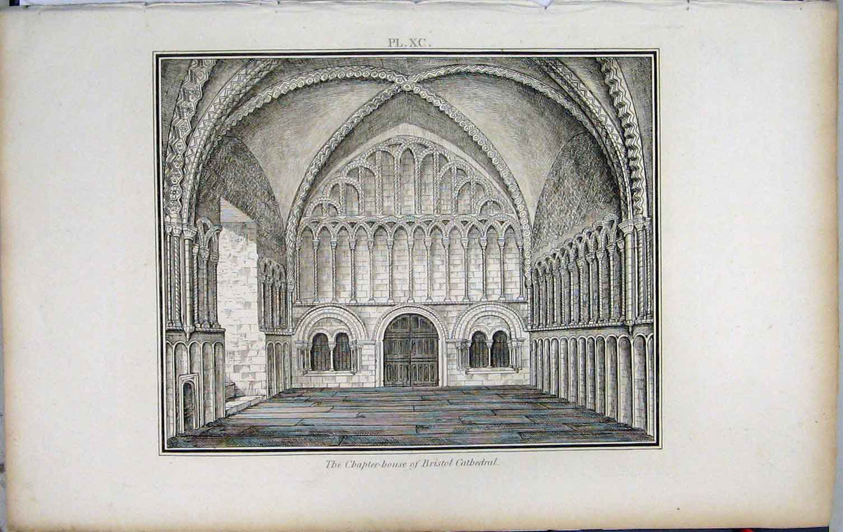 Original Old Antique Print 1801 Lysons Chapter-House Bristol Cathedral 19th