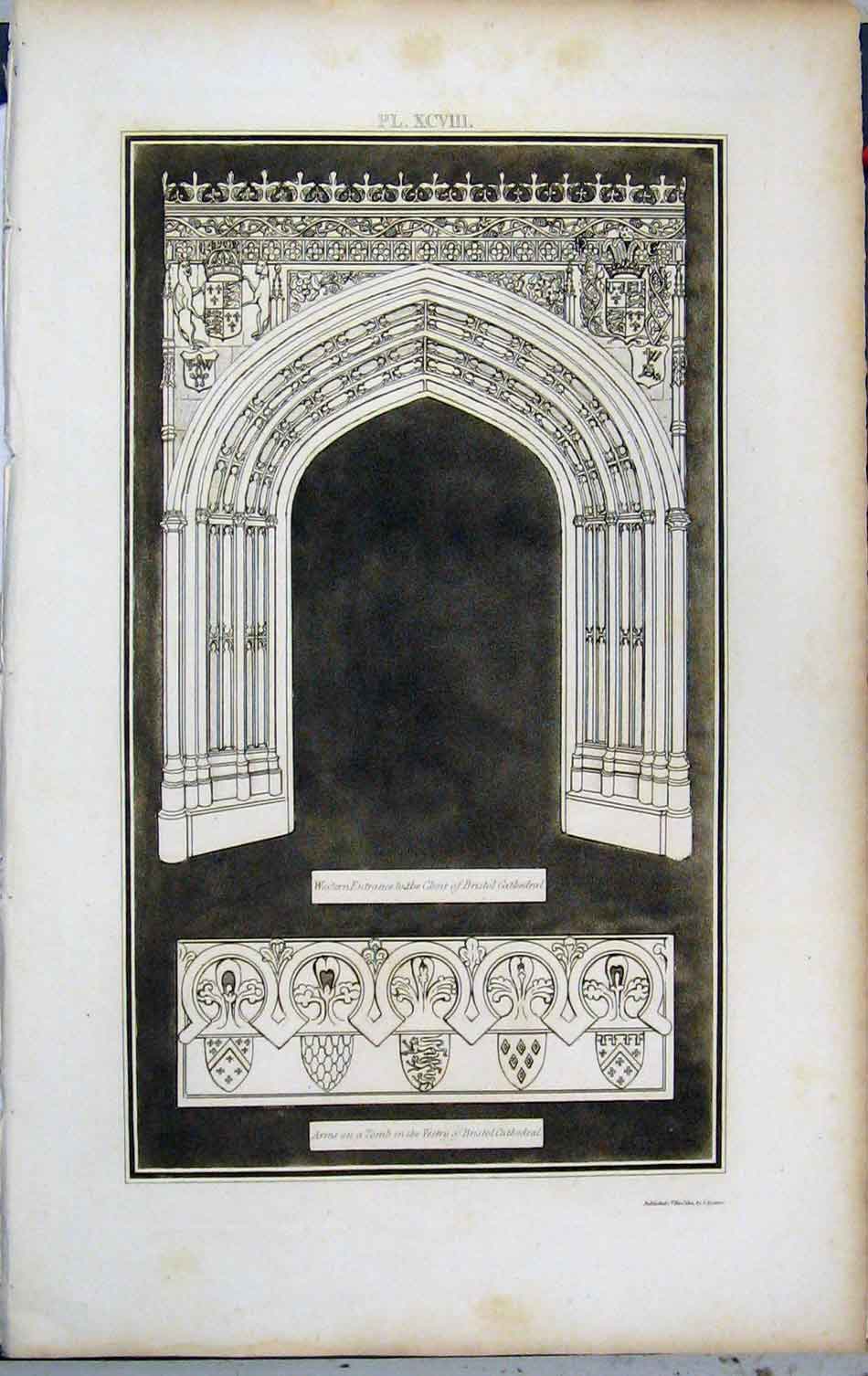 Original Old Antique Print 1802 Lysons Elder Chapel Lady Bristol Cathedral 19th
