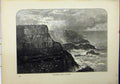 Original Old Antique Print 1898 View Pleaskin Head Antrim Sea Birds History