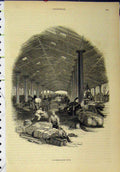 Old Antique Print View Traflagar Dock Building Barrels Packages Horse Men