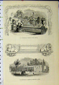 Original Old Antique Print Zoological Gardens Bridge Carnivora Cages