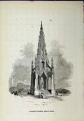 Original Old Antique Print Scotts Monument Princes Street Edinburgh Scotland