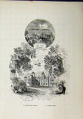 Original Old Antique Print View Blue Coat School Aston Hall Buildings