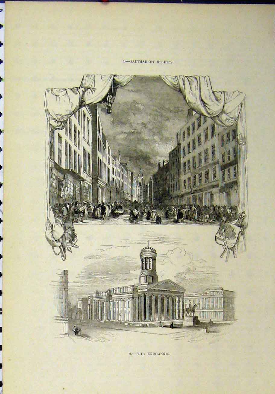 Original Old Antique Print Saltmarket Street Exterior Exchange
