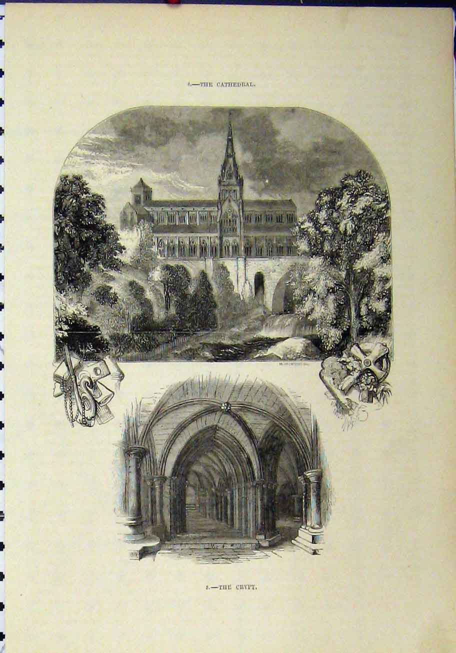 Original Old Antique Print View Cathedral Interior Crypt Jackson