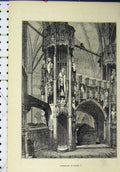 Original Old Antique Print View Shrine Henry V Monument Column