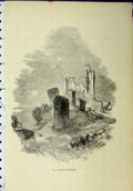 Original Old Antique Print View Caerphilly Castle Irleland Ruins Country Scene