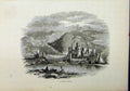 Original Old Antique Print View Conway Castle River Bridge Boat Mountain
