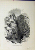Original Old Antique Print View Entrance Peak Cavern Cliff Country Scene