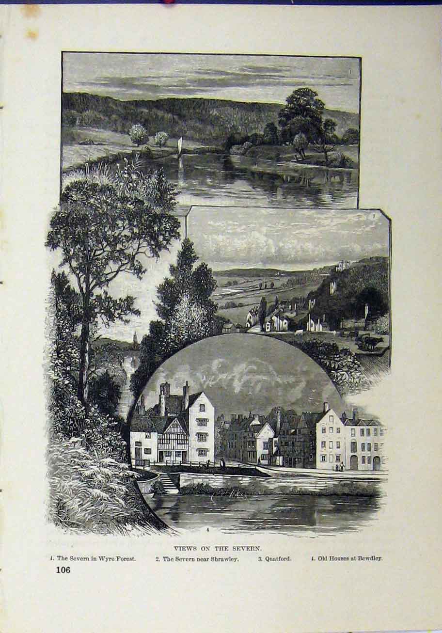 Original Old Antique Print 1898 Views Severn River Quatford Wyre Forest Bewdley