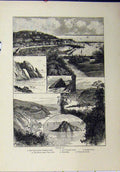 Original Old Antique Print 1898 View Torquay Arch Saddle Rock Meadfoot Thatched