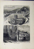 Old Antique Print 1898 Views Malvern Abbey Gateway Church Ivy-Scar Rock 19th