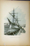 Original Old Antique Print C1889 French Sailing Ship Docks Redoutable Maritime