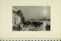Original Old Antique Print River View Steps Boats Bridge Houses People
