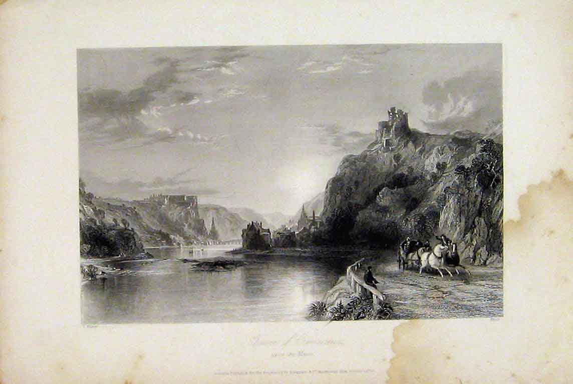 Original Old Antique Print View Tower Grevecoeur River Mountains Meuse Prior