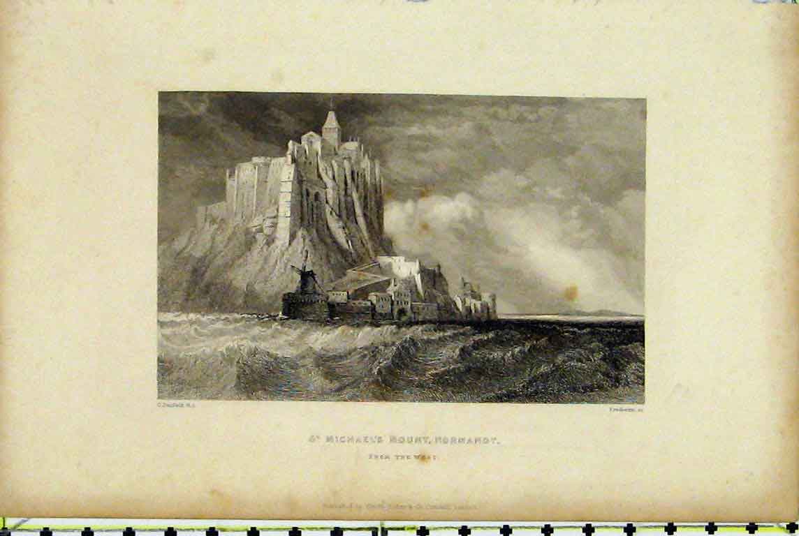 Original Old Antique Print St. Michael'S Mount Normandy France Castle