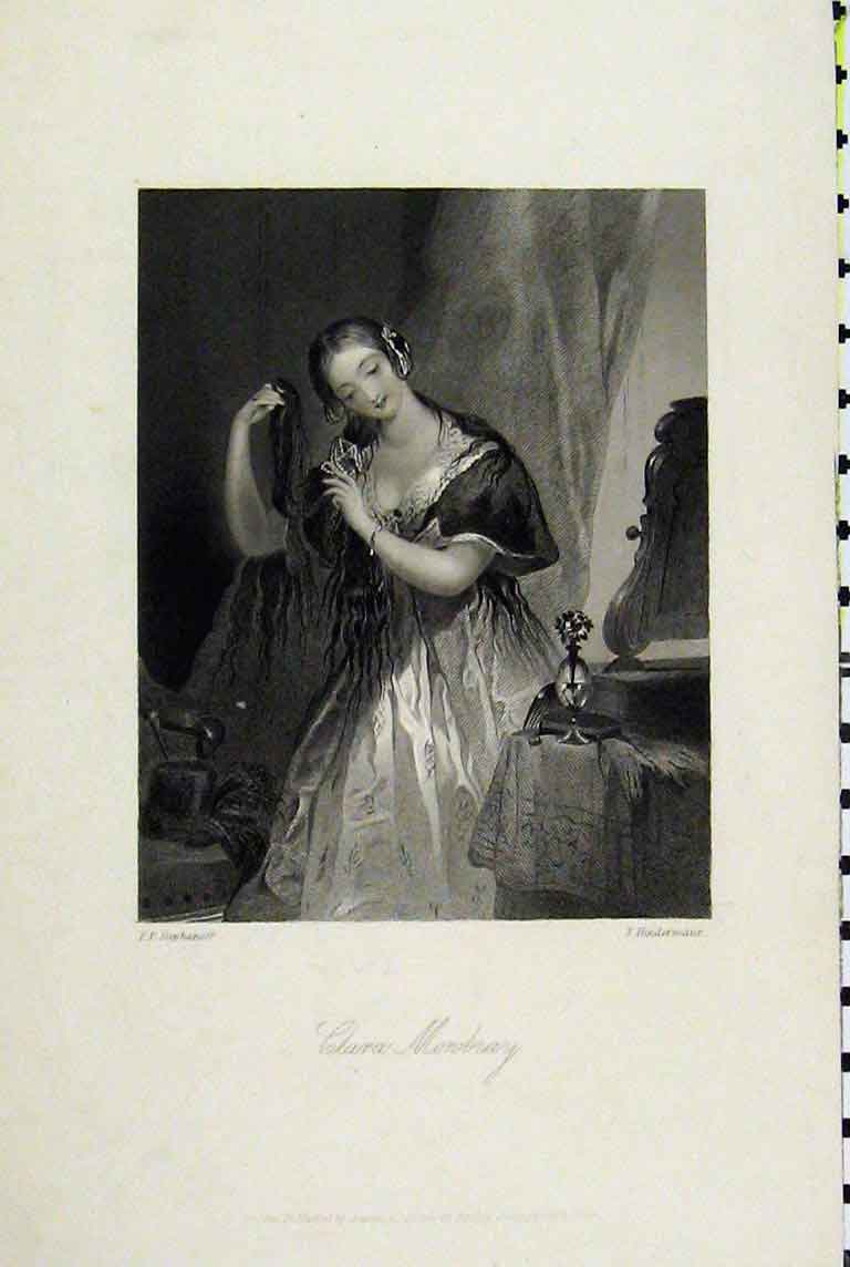 Original Old Antique Print 1860 Portrait Clara Monbray Hindermaur Victorian