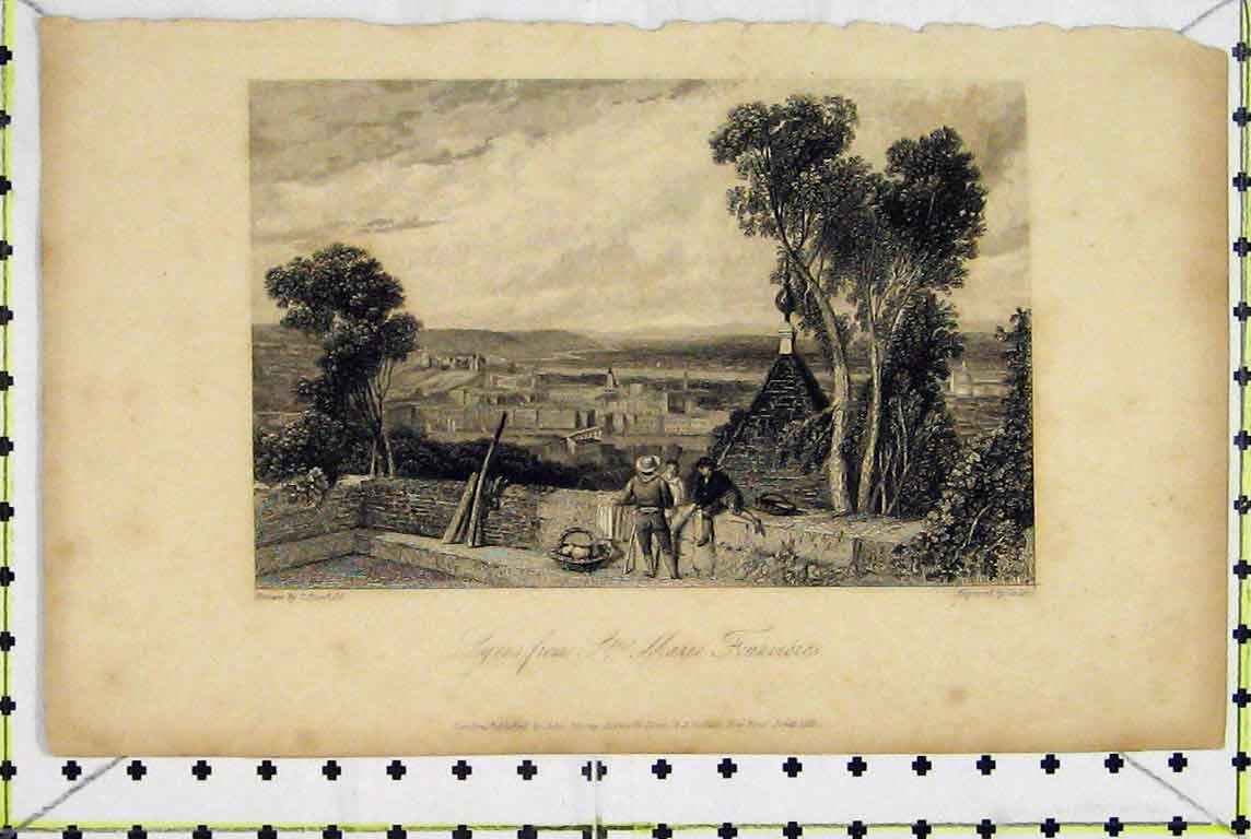 Original Old Antique Print 1831 View Lyons Marie Fourvieres Town Scene Finden
