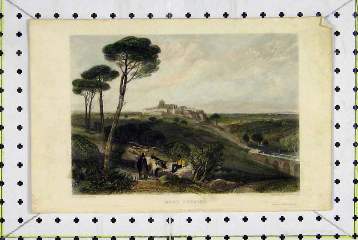 Original Old Antique Print 1833 Colour View Mont Ferrier France Armytage 19th