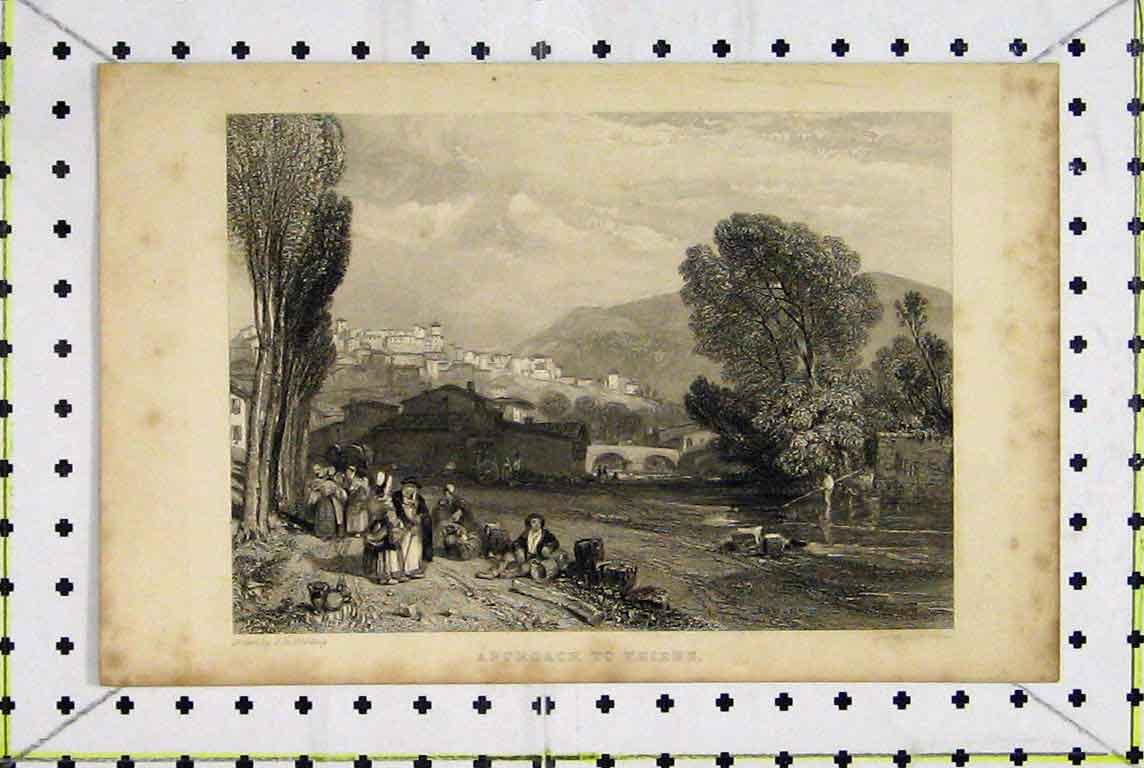Original Old Antique Print Country Scene Approach Thiers France Cousen