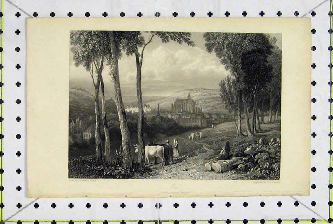 Original Old Antique Print Country Scene Looking Towards Triport Varrall