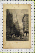 Original Old Antique Print 1833 View Church St Nizier Street Scene 19th Century