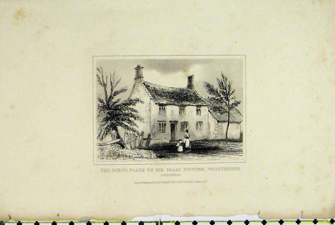 Original Old Antique Print Dugdales Birth Place Sir Isaac Newton Wolsthorpe