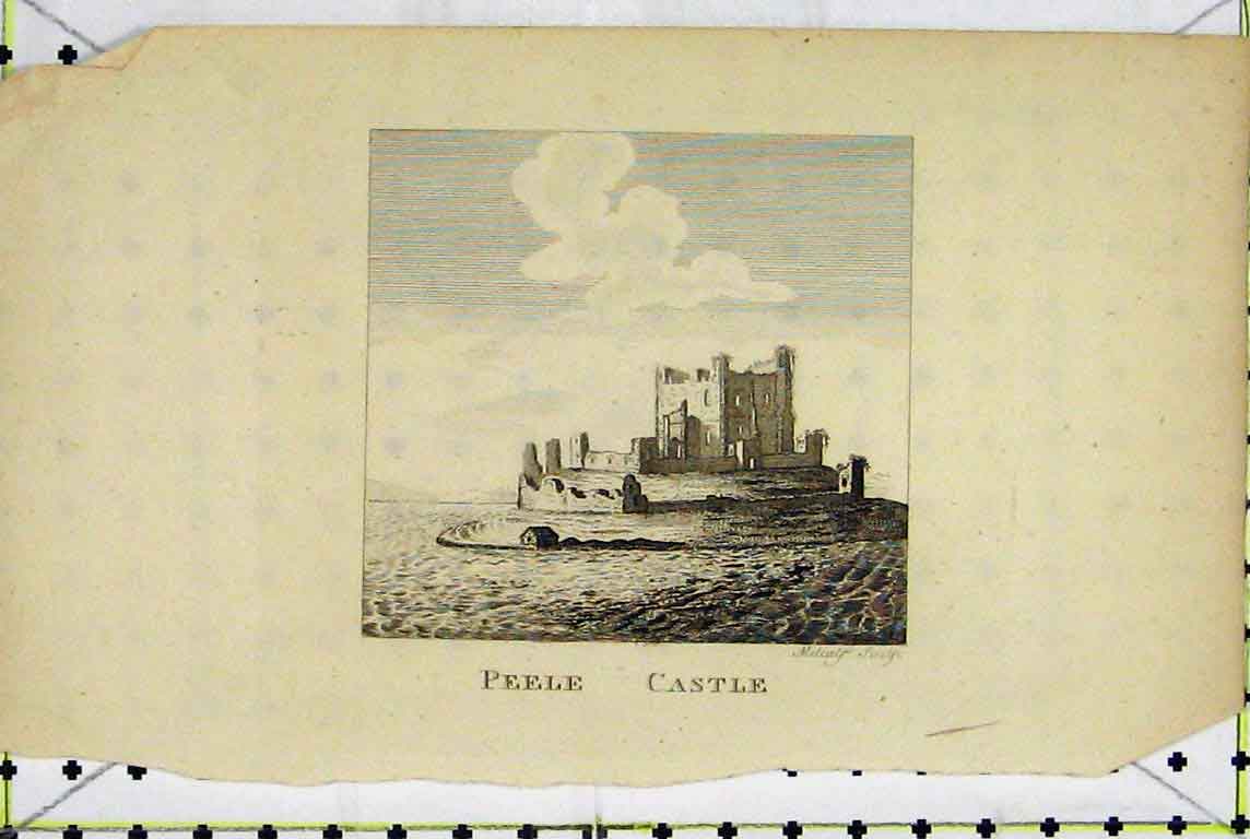 Original Old Antique Print View Peele Castle Moat Metcalf Ruins 1800 19th