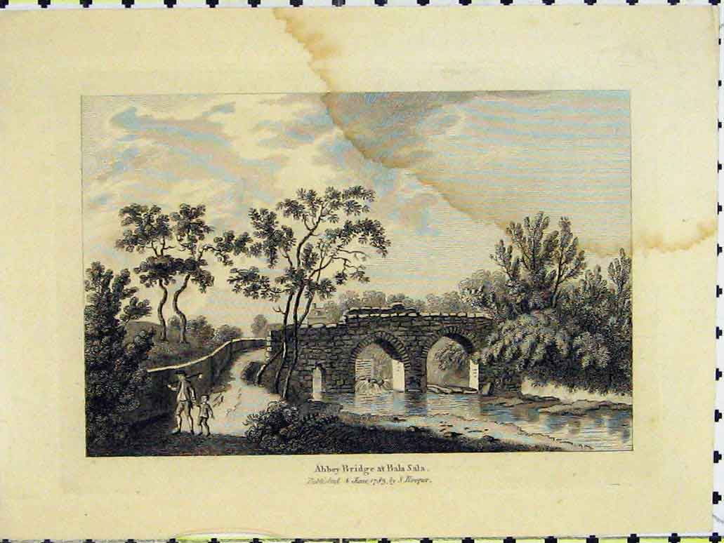 Original Old Antique Print 1783 Abbey Bridge Bala Sala River Hooper 18th