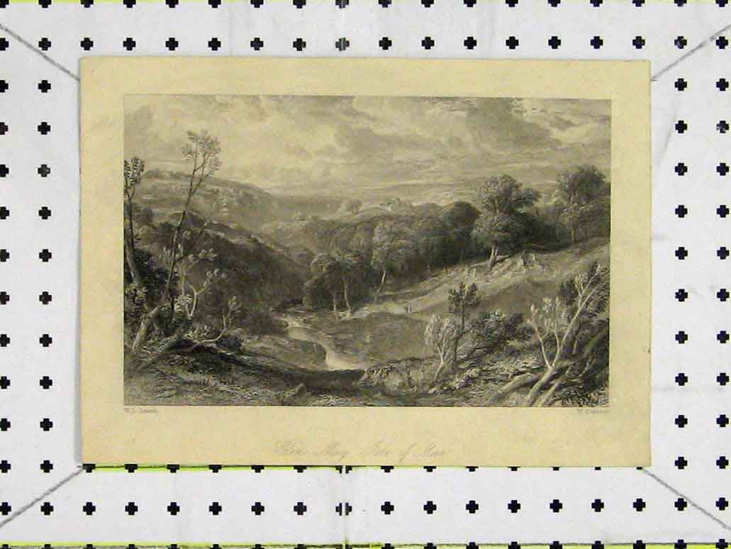 Original Old Antique Print Glen Mary Isle Man Mountain Scene Country